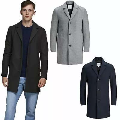 Buy Jack And Jones Men's Coat Button Up Winter Outwear Long Soft Warm Smart Casual • 64.99£