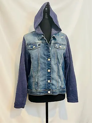 Buy Justice Button Jean Jacket With Sweatshirt Hoodie And Sleeves  • 27.56£