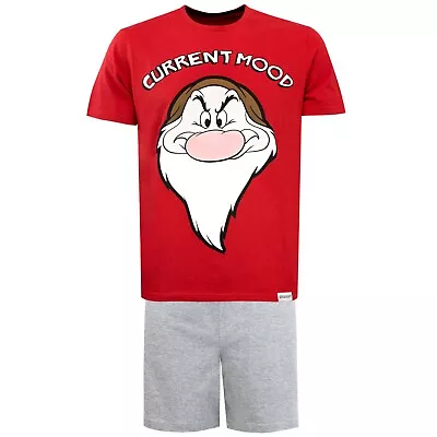 Buy Disney Grumpy Pyjamas Adults Mens S Short Sleeve T-Shirt Shorts Red Grey Set • 18.99£