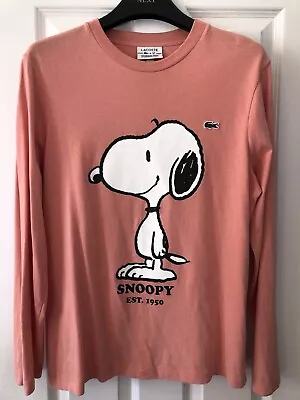 Buy LACOSTE Peanuts Unisex Salmon Pink Snoopy Long Sleeved Top Medium BNWOT • 55£