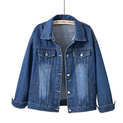 Buy Womens Ladies Stretch Denim Jacket Soft Cotton Loose Plus Zise Stonewash Coat UK • 27.23£