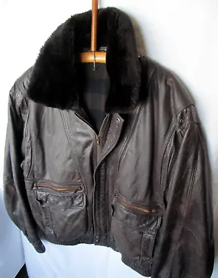 Buy Vintage 70s / 80s Leather Bomber Aviator Pilot Jacket 42 Brown, Fur Collar Canda • 65£