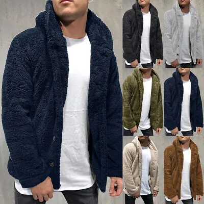 Buy Mens Teddy Bear Fleece Coat Cardigan Winter Warm Hooded Jacket Hoodies Tops Size • 2.89£