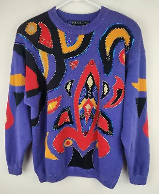 Buy Vintage 1992 Sweater Womens M Ramie Blend Color Block Sequin Beaded Art Deco • 38.54£