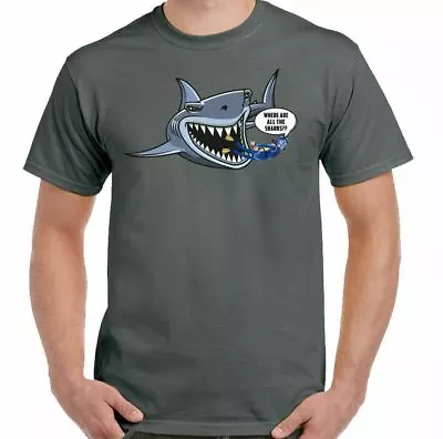 Buy Where Are All The Sharks Mens Funny Scuba Diving T-Shirt Kit Equipment Diver • 10.94£