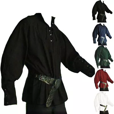 Buy Gothic Shirt Top Victorian Medieval Lace Up Pirate Costume Cosplay Clothes Men • 20.79£