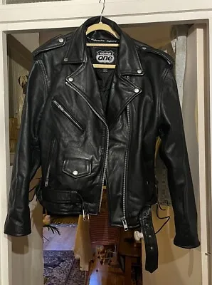 Buy Highway One Vintage Style Punk Grunge Leather Biker Jacket  Size L Black • 60£