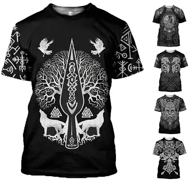 Buy Mens Graphic Print Norse Viking Inspired Design Tee Top - Sizes XS-6XL • 24.68£