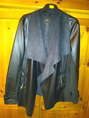 Buy Next Size 12  Classy Black Leather Waterfall Silver Zipped Jacket Coat Rrp £50 • 20£