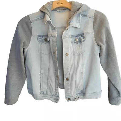 Buy Women's XL Distressed Jean Jacket Hoodie With Sweat Shirt Arms Casual Streetwear • 23.68£
