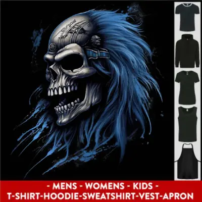 Buy Evil Blue Skull With Blue Hair Heavy Metal Mens Womens Kids Unisex • 16.99£