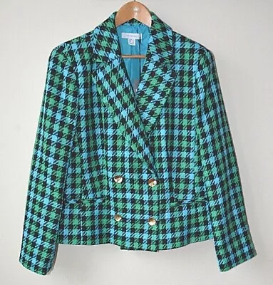 Buy Ex Primark Turquoise,Green+Black Check Boucle Lapel Lined Blazer/JacketSize 8-12 • 9.60£