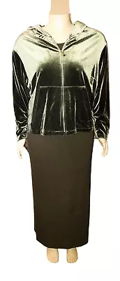 Buy Donna Ricco  Sleeveless Olive Dress With Velvet Zip-Up Hoodie Size 22 EUC • 43.42£