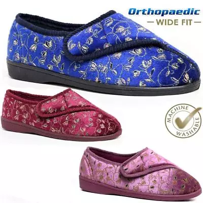 Buy Ladies Diabetic Orthopaedic Easy Close Wide Fit Machine Washable Slippers Shoes • 11.95£