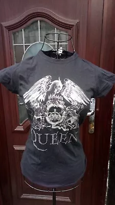 Buy Women's Queen Crest Logo Diamante Black T-shirt Size S Freddie Mercury • 7.50£