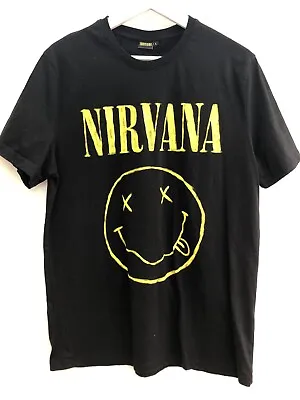 Buy NIRVANA T Shirt Black Smiley Face Short Sleeve Large L • 12.95£