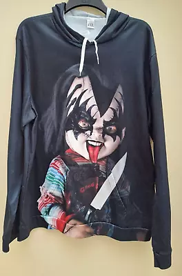 Buy Men's Black Hoodie With Chucky Made Up Like Kiss On Front And Back - 4xl • 2.99£