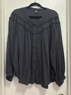 Buy Old Navy Charcoal Gray Embroidery Round Neck Button Down Peasant Blouse Sz XL • 14.48£