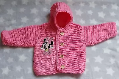 Buy Hand Knitted Baby Girl Pink Hooded Minnie Mouse Jacket Newborn • 9.99£
