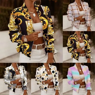 Buy Stylish Female Fashion Print Long Sleeve Pockets Casual Streetwear Coat Jacket • 21.58£