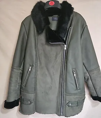 Buy M&S Collection - Ladies Faux Leather Flying Jacket - Size 18uk Dark Green/khaki  • 17.95£