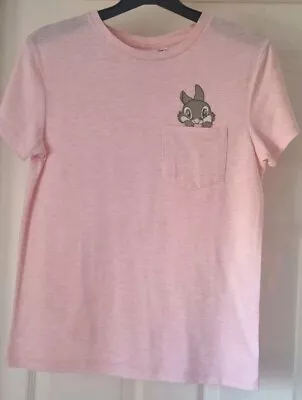 Buy Primark Disney Ladies Pink Marl Bambi Pocket Short Sleeve T-shirt  Size 10 • 2.50£