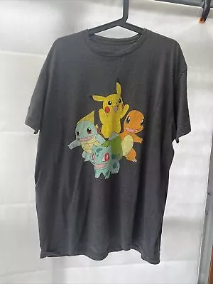 Buy Pokémon Men’s T-shirt Short Sleeve Grey XL Starters Pikachu Charmander • 16.99£