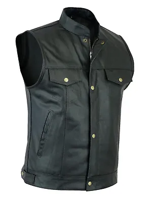 Buy Men's Sons Of Anarchy SOA Leather Vest Cut Off Style Bikers Waistcoat UK Stock • 34.99£