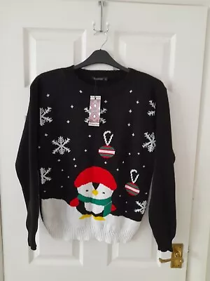 Buy Boohoo Penguin 🐧 Black Women Knitted Christmas Jumper Size L • 14£