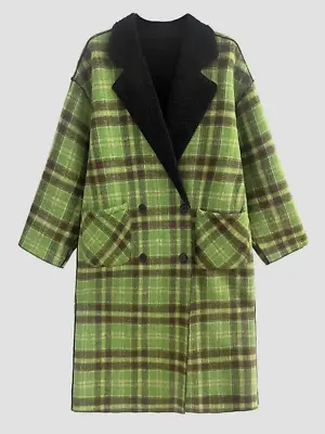 Buy Ladies Green Black Classic Urban Chic Street  Edgy Tartan  Jacket Midi Coat  10 • 84£