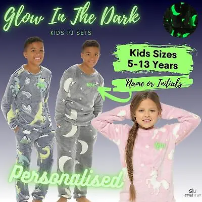 Buy Personalised Kids Boys Girls Glow In The Dark Pyjama Set Soft Warm Fleece PJ • 19.99£