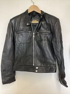 Buy Ladies Leather Biker Jacket Size Small Black Major Design • 12£