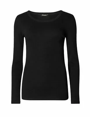 Buy Ladies Plain Tshirt Womans Long Sleeve Scoop Neck T Shirt Top Plus Size Uk 8-26 • 5.49£