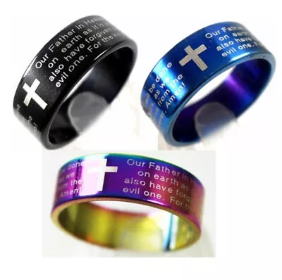 Buy Lord's Prayer English Fashion Men's Cross Ring Jewellery Bible Text Steel Quote • 3.25£