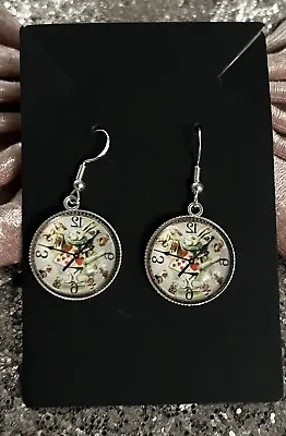 Buy Handmade Silver 925 Alice In Wonderland  Earrings Clock Rabbit Jewellery Gift • 7.95£