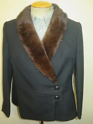 Buy Vintage Maris Ladies Wool Winter Jacket With Mink Fur Collar UK 12 Euro 40 Black • 49.99£