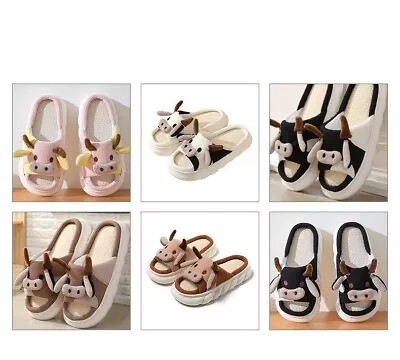 Buy Women Men Cute Cartoon Cow Sandals Anti-slip Shoes Soft&Warm Indoor Slippers UK • 12.24£