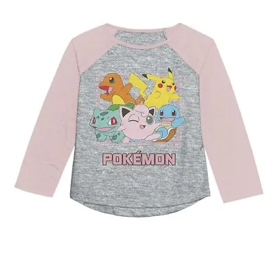 Buy Pokemon Long-Sleeve Tee Shirt Girls Pikachu Squirtle 4,5,6,6X,7 Jigglepuff G29 • 7.69£