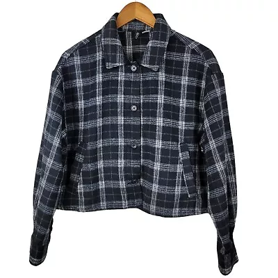 Buy Divided Plaid Fleece Jacket Size Medium Coat Warm Winter Crop Alt Grunge Black • 18.72£