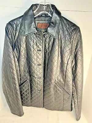 Buy Siena Leather Jacket Women's Size 10 Black Button Up Quilted Collared • 14.17£