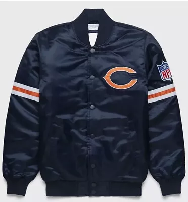 Buy NFL Chicago Bears Navy Blue Satin Bomber Baseball Letterman Varsity Jacket • 73.99£