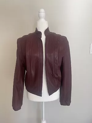 Buy Women’s Vintage Leather Moto Biker Jacket Oxblood Burgundy • 18.78£