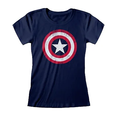 Buy Captain America T Shirt Shield Official Blue Short Sleeve Ladies Skinny Tee NEW • 7.99£