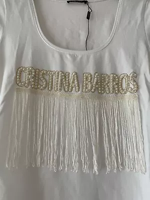 Buy Cristina Barros Women’s Designer T-shirt White Pearl Design Uk 12 Brand New  • 5£