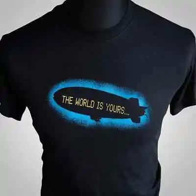 Buy Scarface The World Is Yours T Shirt Retro Movie Gangster Blimp Airship Black • 16.99£
