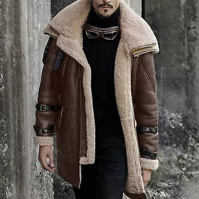 Buy Men Plus Size Winter Coat Lapel Collar Long Sleeve Padded Leather Jacket • 55.19£