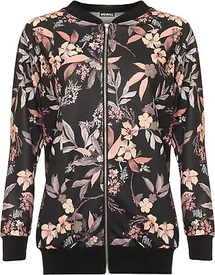 Buy Women's Plus Floral Leaf Bomber Jacket Ladies Print Long Sleeve Zip • 17.99£