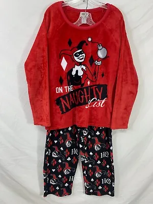 Buy Harley Quinn  ON THE NAUGHTY LIST  XL-16-18 Fleece Shirt & Pants Pajamas SET • 13.82£