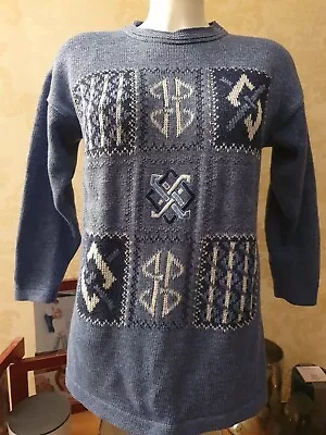 Buy Vintage●equorian Heritage● Blue~abstract~jumper~3/4 Sleeves~cotton Blend~size 10 • 6.99£