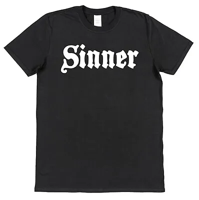 Buy Sinner T-Shirt Men's Black Cotton Not Saint Slogan T-Shirt With Sinner Logo Tee • 15.95£